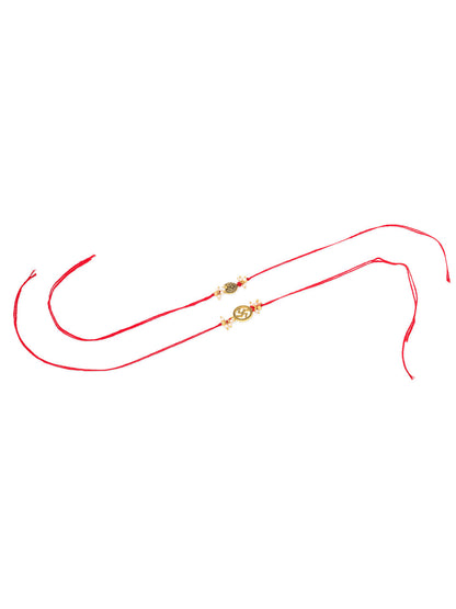 NVR Men Set of 2 Gold Toned Pearls Swastik Desgin Thread Rakhi, Combo for Rakshabandhan