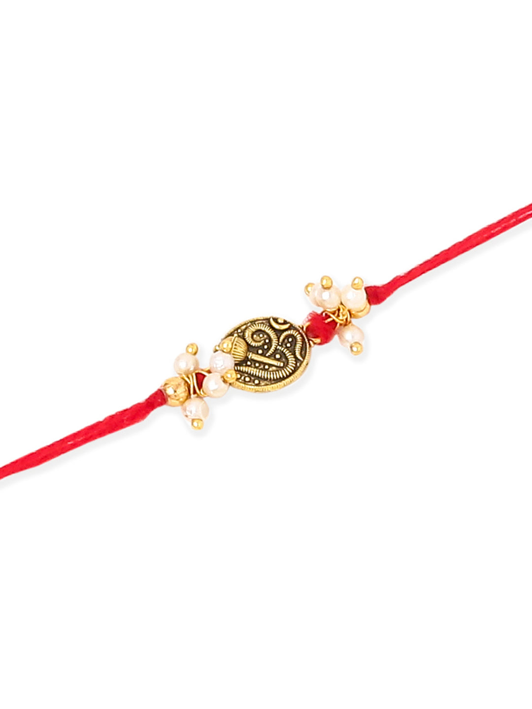 NVR Men Set of 2 Gold Toned Pearls Swastik Desgin Thread Rakhi, Combo for Rakshabandhan
