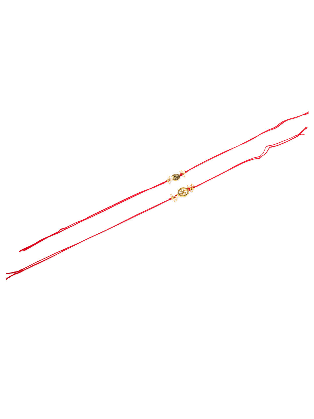 NVR Men Set of 2 Gold Toned Pearls Swastik Desgin Thread Rakhi, Combo for Rakshabandhan