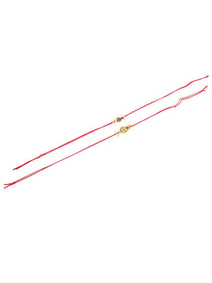 NVR Men Set of 2 Gold Toned Pearls Swastik Desgin Thread Rakhi, Combo for Rakshabandhan