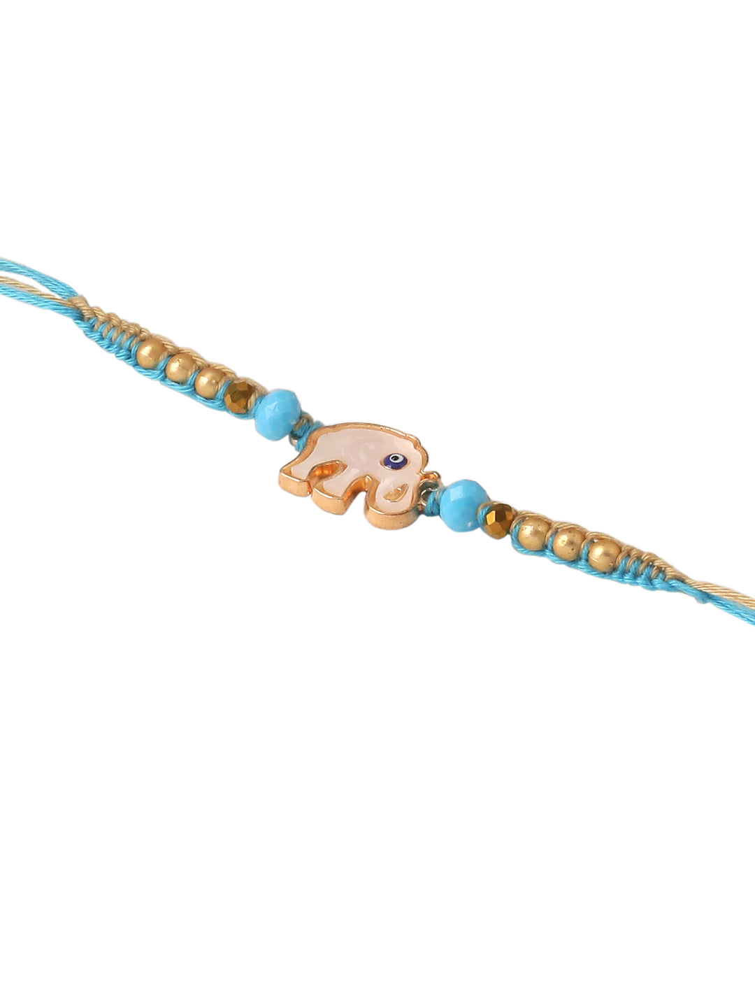 NVR Set of 2 Blue Artificial Stones & Beads Floral Bhaiya Bhabhi Rakhi Combo