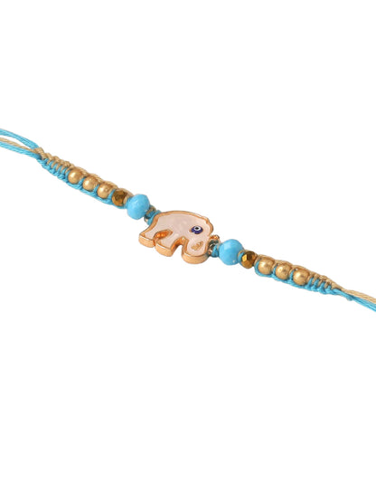 NVR Set of 2 Blue Artificial Stones & Beads Floral Bhaiya Bhabhi Rakhi Combo