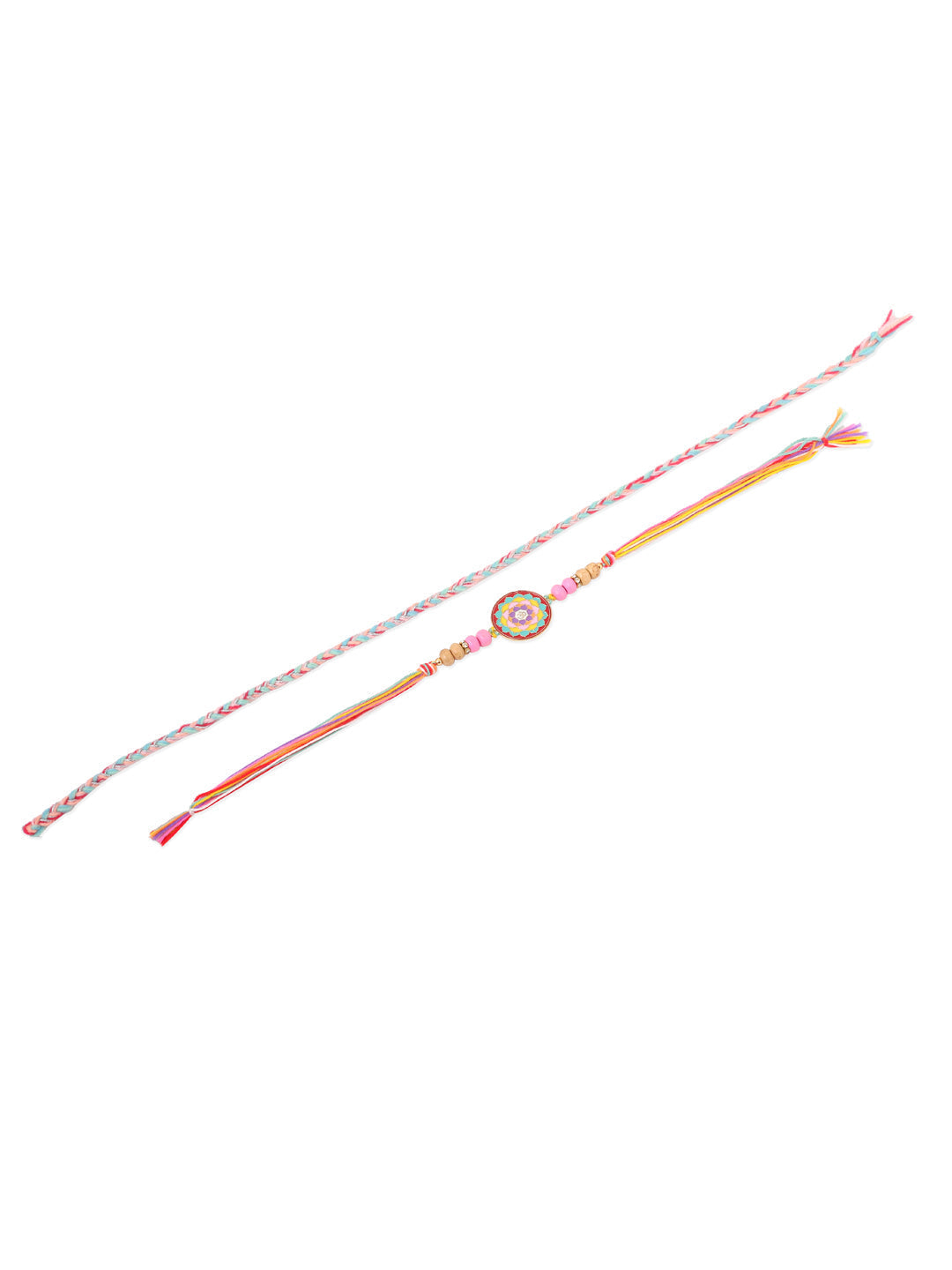 NVR Men Set of 2 Multicolor Artificial Stones & Beads Thread Rakhi with Roli Chawal Chandan & Mishri