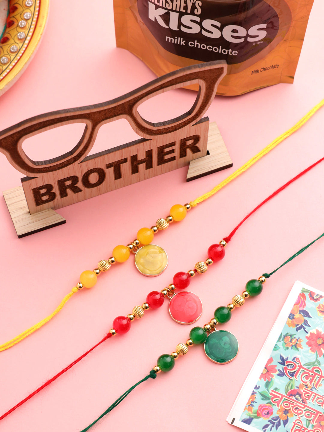 NVR Men Set of 3 Multicolor Artificial Beads Thread Rakhi, Combo for Rakshabandhan