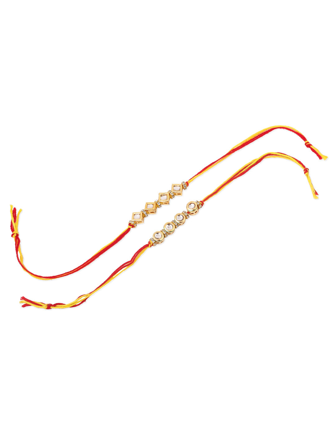 NVR Men's Set of 2 Multicolor Kundan Studded Thread Rakhi, Combo for Rakshabandhan