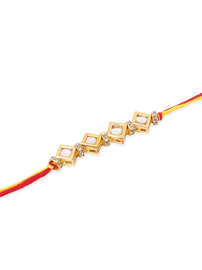 NVR Men Set of 2 Multicolor Kundan Studded Thread Rakhi with Roli Chawal Chandan & Mishri