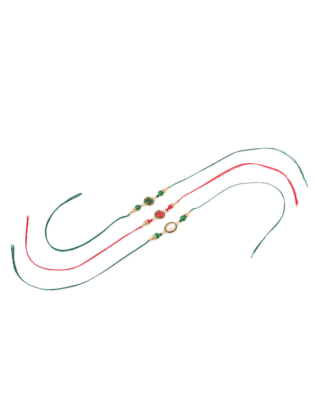 NVR Men Set of 3 Multicolor Artificial Beads & Pearls Thread Rakhi with Roli Chawal Chandan & Mishri