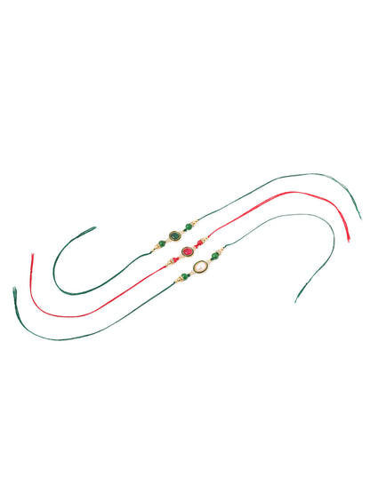 NVR Men Set of 3 Multicolor Artificial Beads & Pearls Thread Rakhi with Roli Chawal Chandan & Mishri