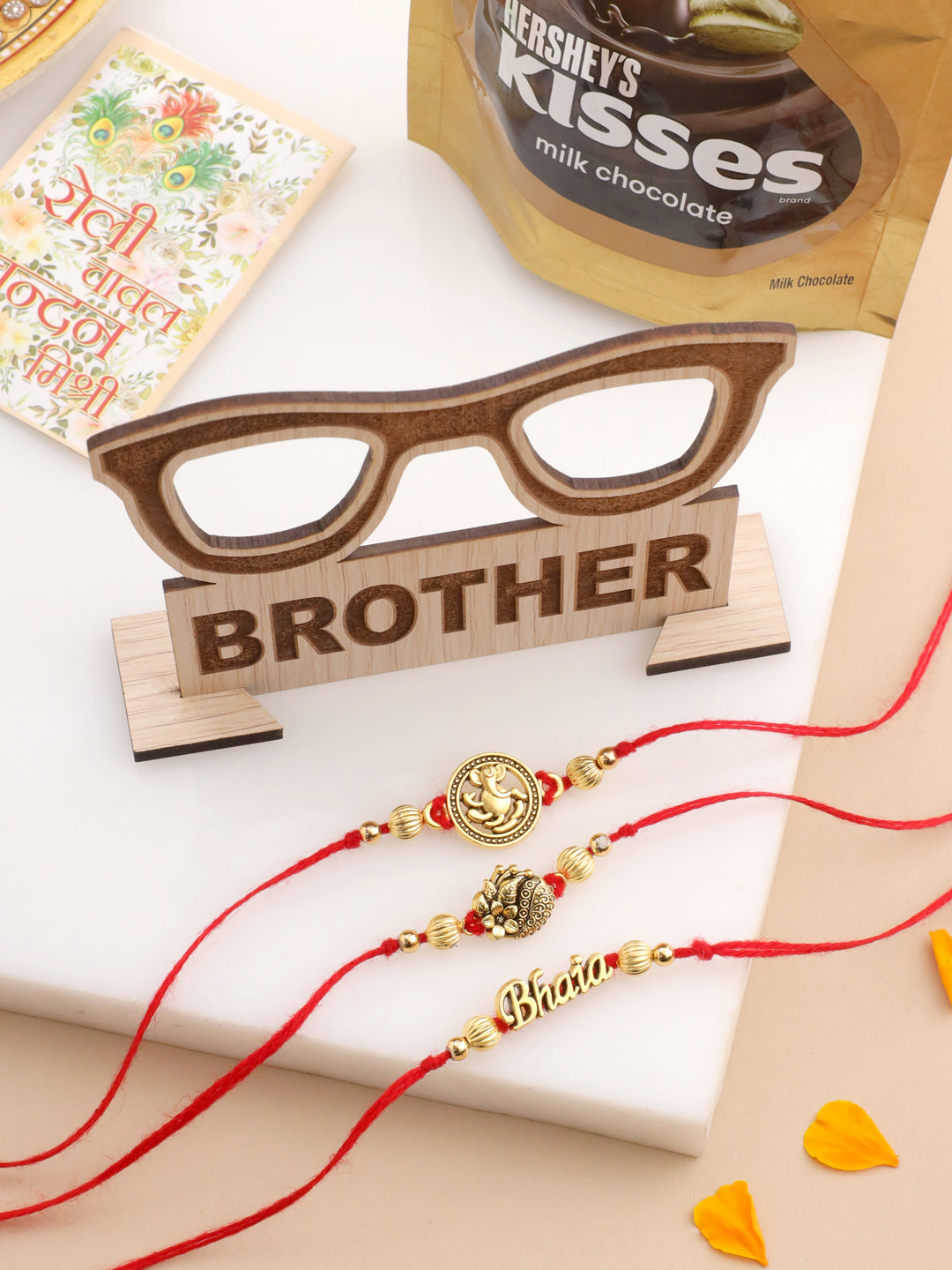 NVR Men's Set of 3 Gold Toned Thread Rakhi Set, Combo for Rakshabandhan