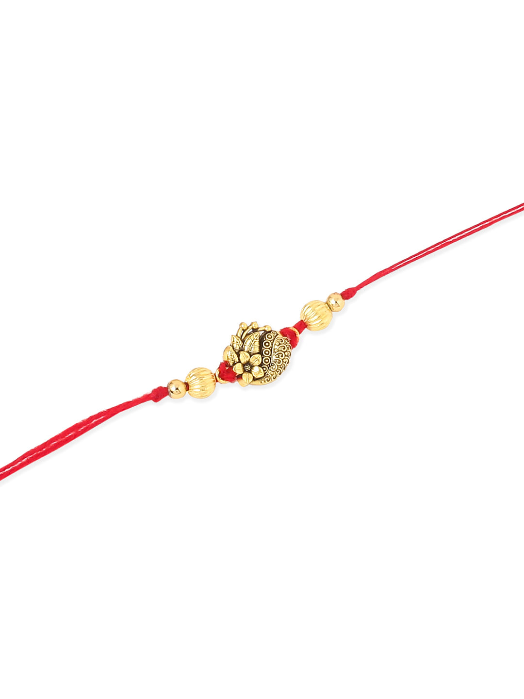 NVR Men Set of 3 Gold Toned Thread Rakhi with Roli Chawal Chandan & Mishri
