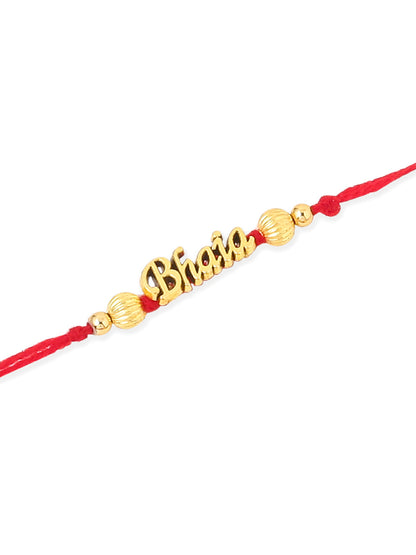 NVR Men Set of 3 Gold Toned Thread Rakhi with Roli Chawal Chandan & Mishri