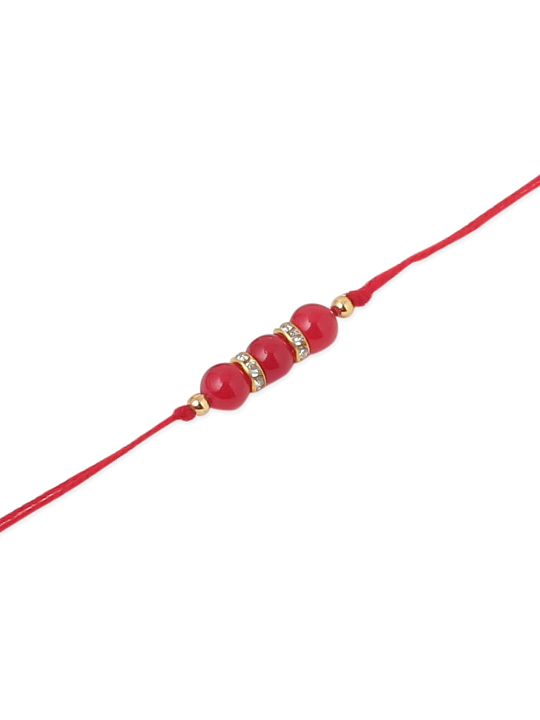 NVR Men Set of 3 Red Artificial Beads & Pearls Thread Rakhi with Roli Chawal Chandan & Mishri