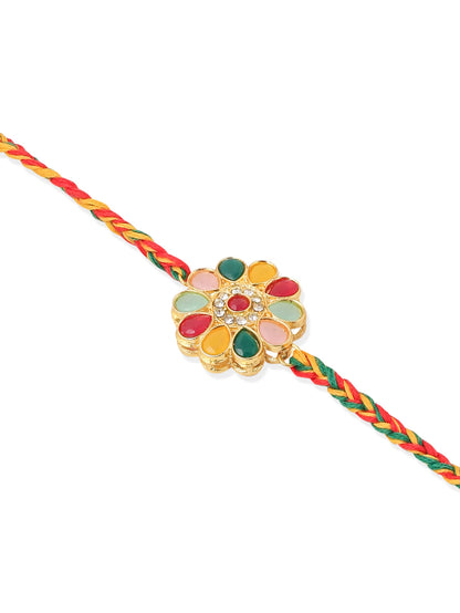 NVR Set of 2 Artificial Beads & Sea Shell Floral Design Bhaiya Bhabhi Rakhi Combo