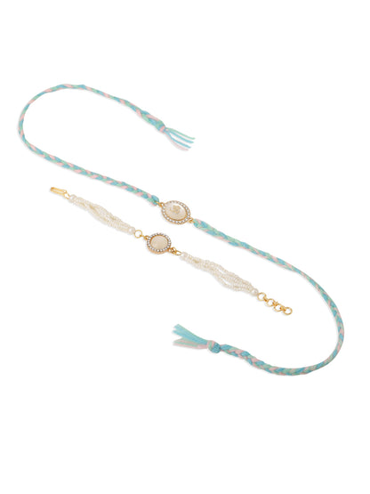 NVR Set of 2 White Pearls & Artificial Beads Bhaiya Bhabhi Rakhi with Roli Chawal Chandan & Mishri