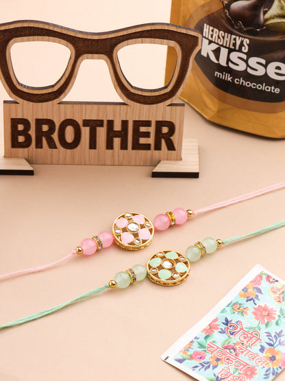 NVR Men Set of 2 Artificial Stones & Beads Floral Design Thread Rakhi Combo