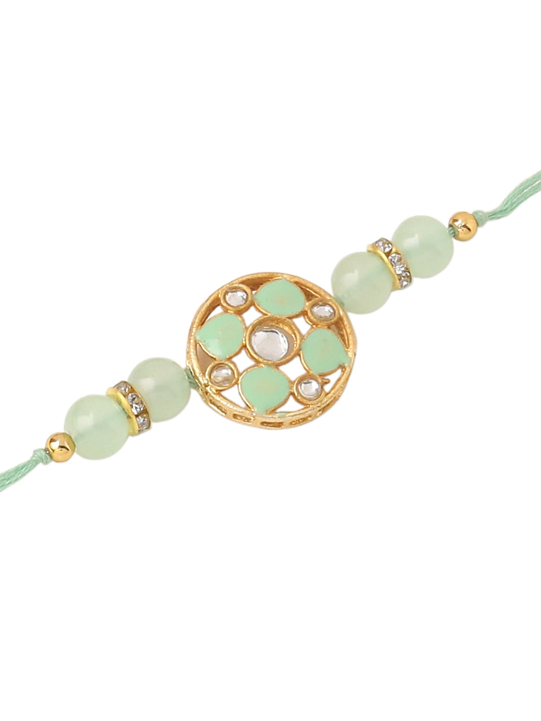 NVR Men Set of 2 Artificial Stones & Beads Floral Design Thread Rakhi Combo