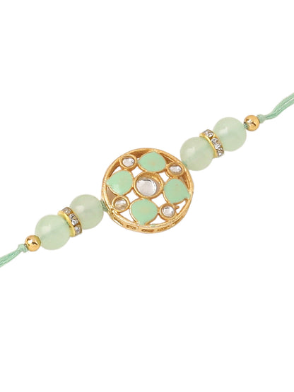 NVR Men Set of 2 Artificial Stones & Beads Floral Design Thread Rakhi Combo