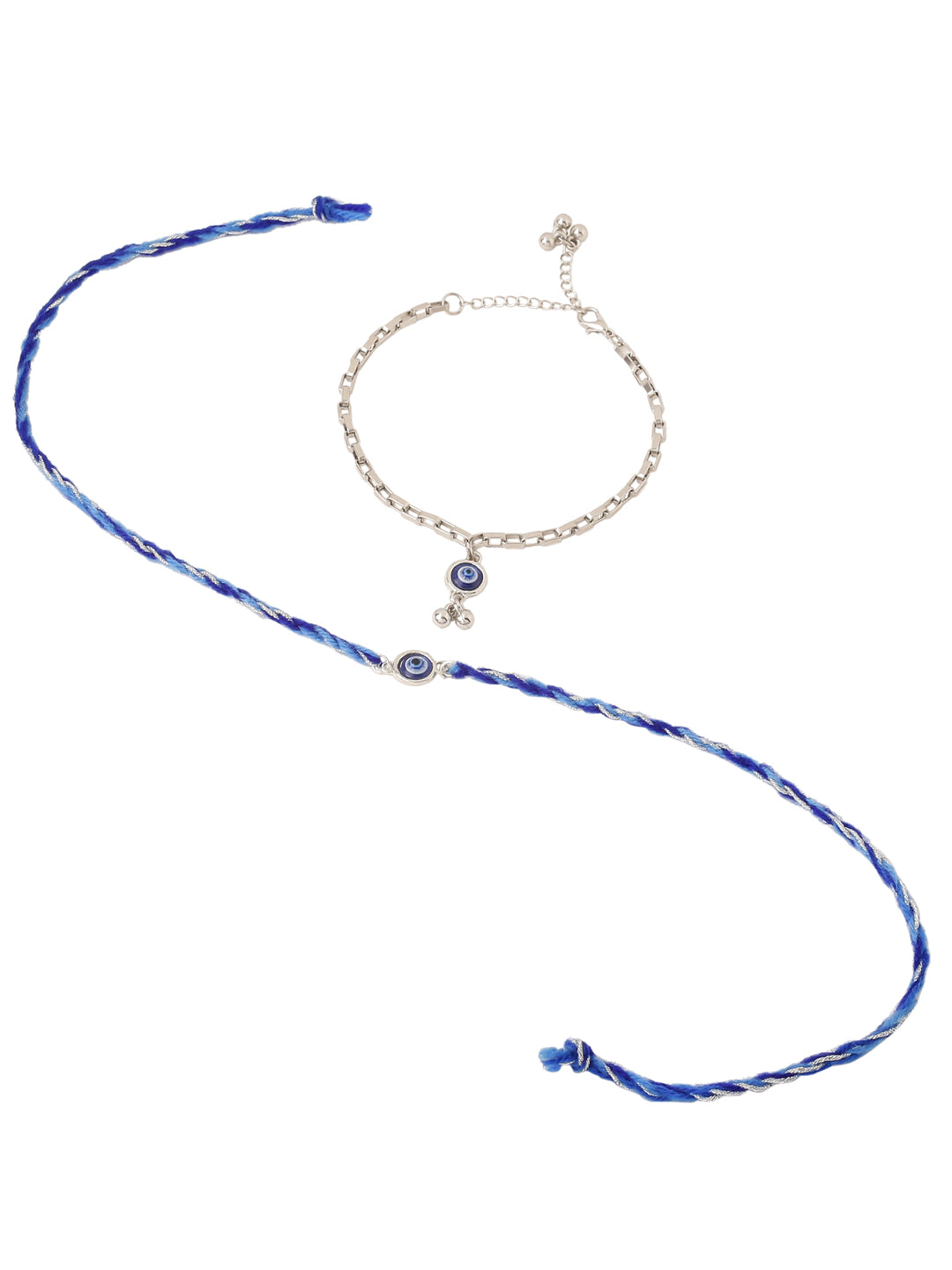 NVR Set of 2 Blue Evil Eye Bhaiya Bhabhi Rakhi with Roli Chawal Chandan & Mishri