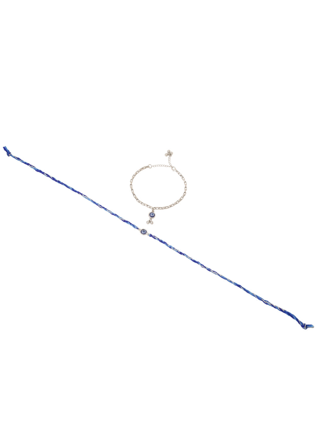 NVR Set of 2 Blue Evil Eye Bhaiya Bhabhi Rakhi with Roli Chawal Chandan & Mishri