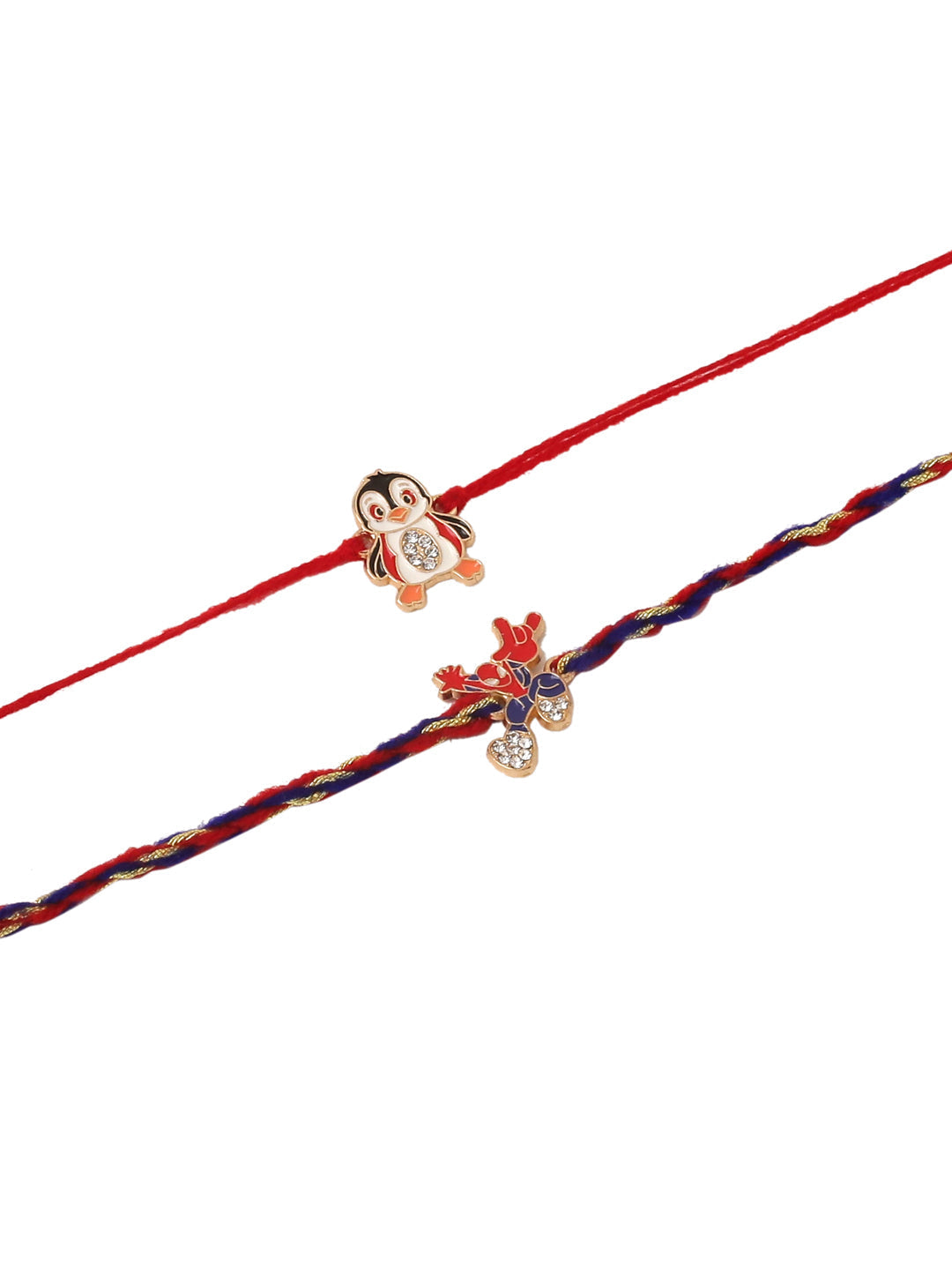NVR Kids Set of 2 Cartoon Character Blue & Red Thread Rakhi with Roli Chawal Chandan & Mishri