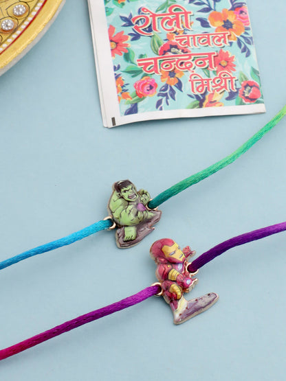 NVR Kids Set of 2 Cartoon Design Multicolor Thread Rakhi with Roli Chawal Chandan & Mishri