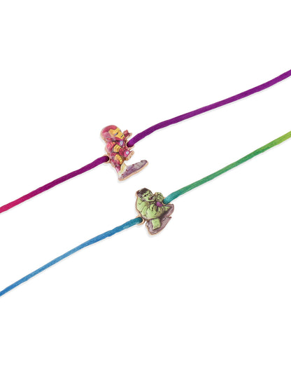 NVR Kids Set of 2 Cartoon Design Multicolor Thread Rakhi with Roli Chawal Chandan & Mishri