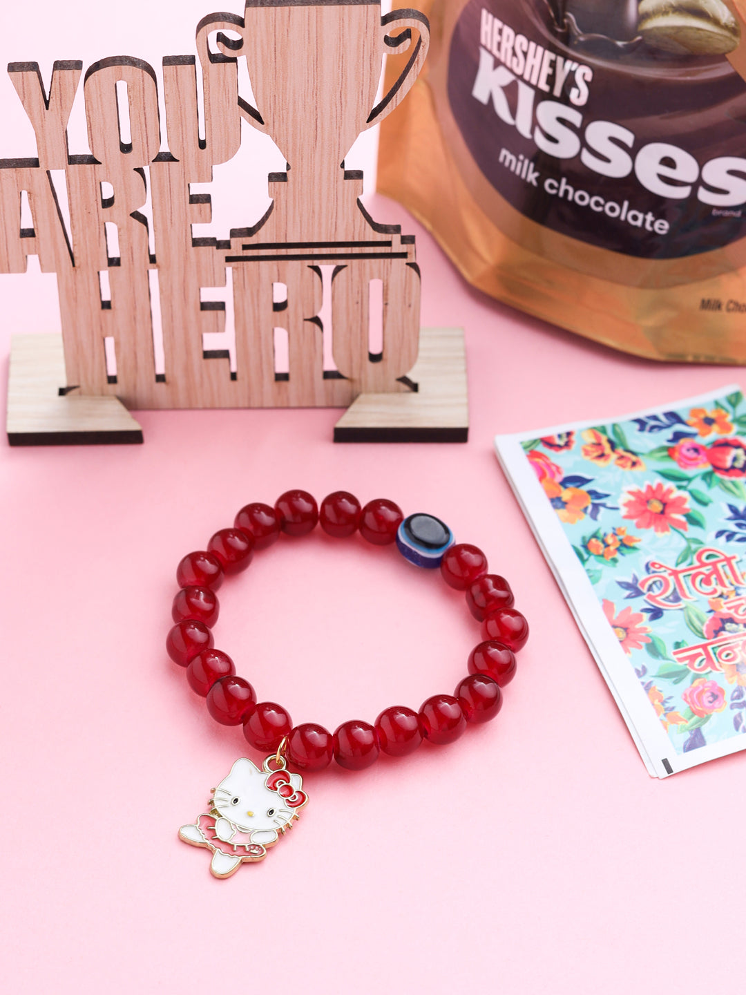 NVR Kids Cartoon Design Maroon Artificial Beads Thread Rakhi, Combo for Rakshabandhan