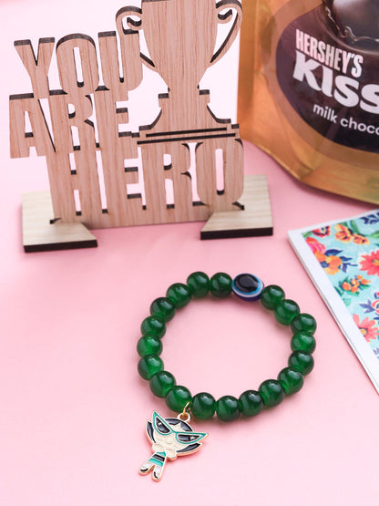 NVR Kids Cartoon Design Green Artificial Beads Thread Rakhi, Combo for Rakshabandhan