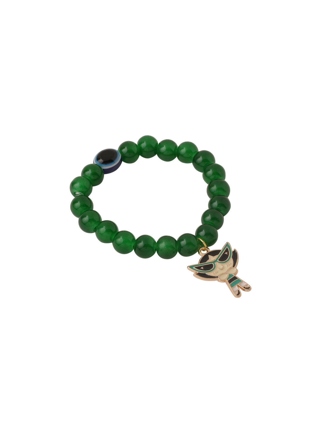 NVR Kids Cartoon Design Green Artificial Beads Thread Rakhi with Roli Chawal Chandan & Mishri
