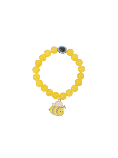 NVR Kids Cartoon Design Yellow Artificial Beads Thread Rakhi with Roli Chawal Chandan & Mishri