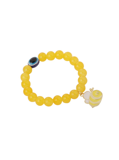 NVR Kids Cartoon Design Yellow Artificial Beads Thread Rakhi with Roli Chawal Chandan & Mishri