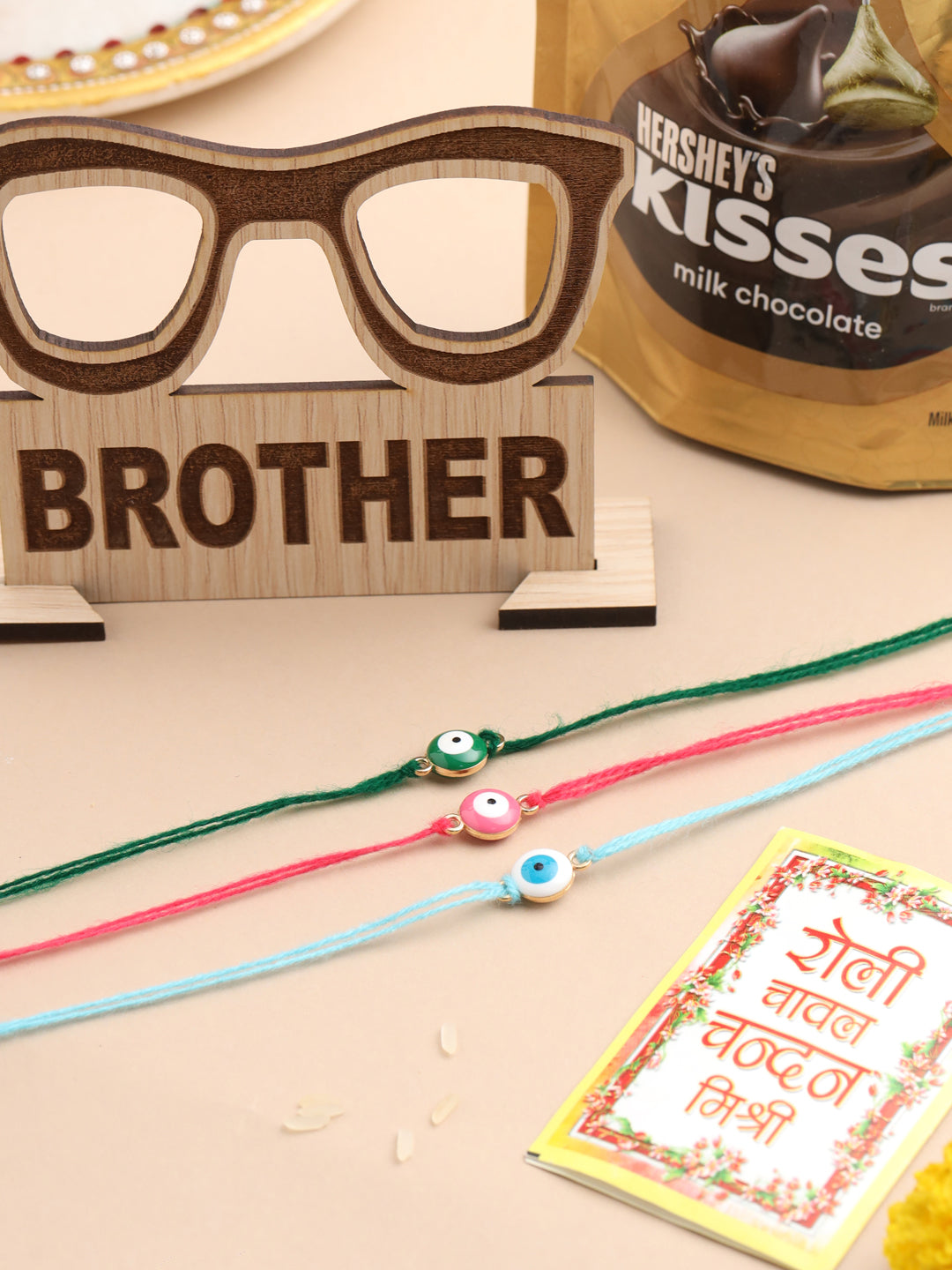 NVR Men's Set of 3 Multicolor Evil Eye Thread Rakhi, Combo for Rakshabandhan