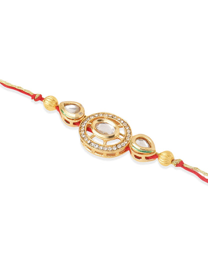 NVR Set of 2 Gold Toned Kundan Studded Bhaiya Bhabhi Rakhi Set, Combo for Rakshabandhan