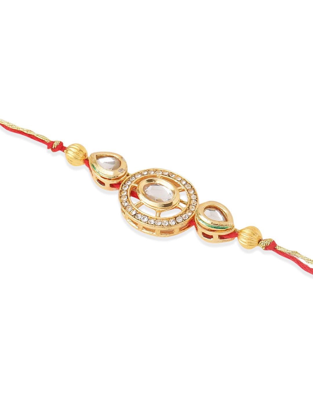 NVR Set of 2 Gold Toned Kundan Studded Bhaiya Bhabhi Rakhi with Roli Chawal Chandan & Mishri