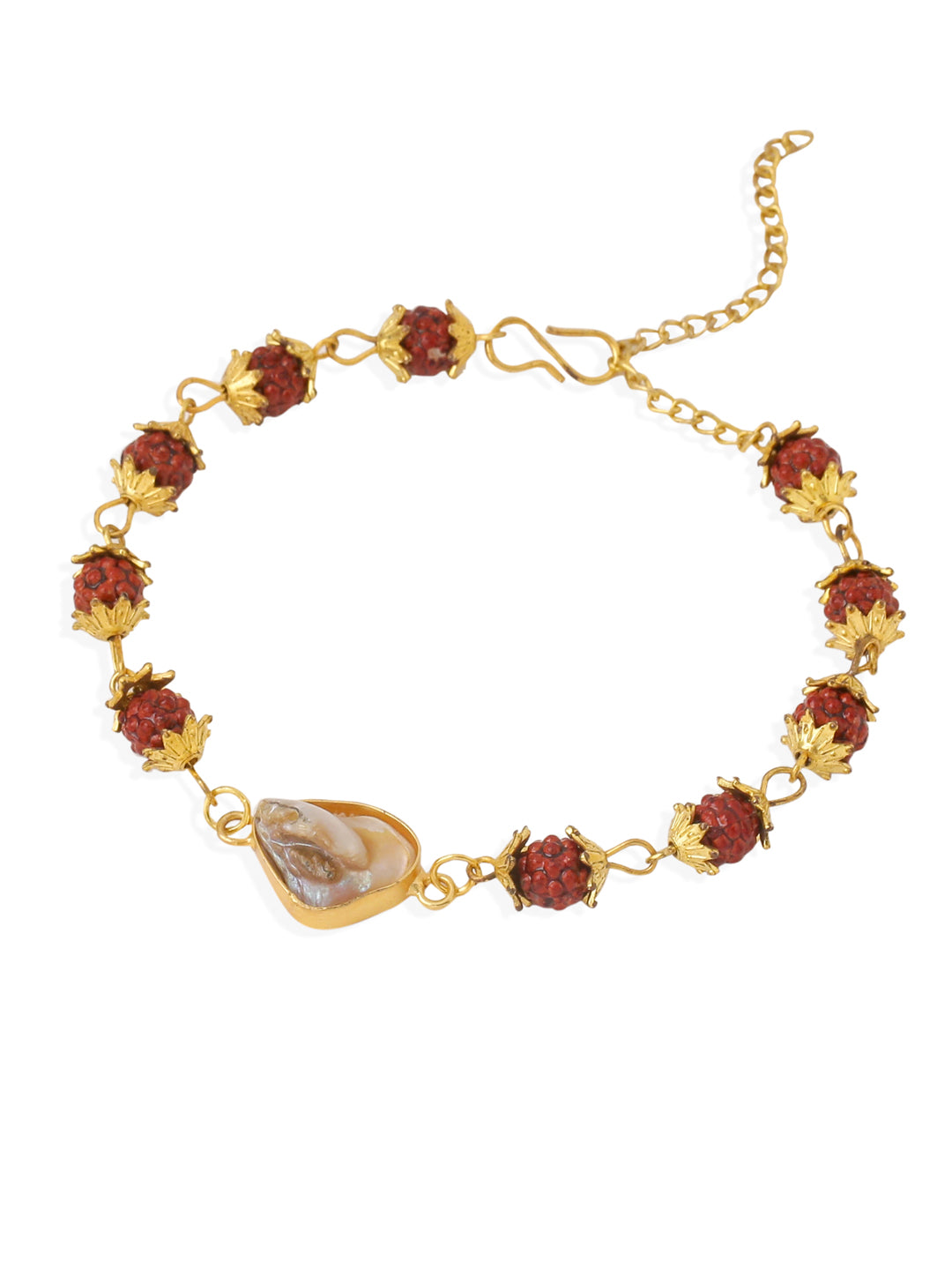 NVR Set of 2 Gold Toned Rudraksh & Pearls Bhaiya Bhabhi Rakhi Set, Combo for Rakshabandhan