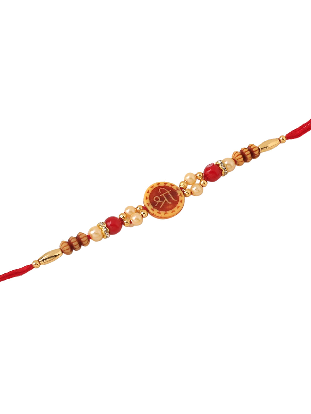 NVR Men's Set of 2 Red Religious Thread Rakhi with Roli Chawal Chandan & Mishri