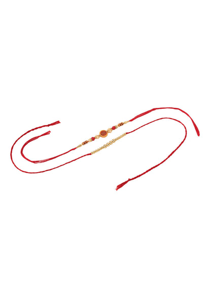 NVR Men's Set of 2 Red Religious Thread Rakhi with Roli Chawal Chandan & Mishri