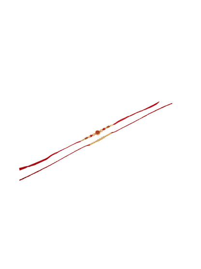 NVR Men's Set of 2 Red Religious Thread Rakhi with Roli Chawal Chandan & Mishri