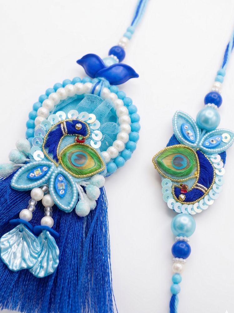 NVR Set of 2 Peacock Design Bhaiya Bhabhi Rakhi with Roli Chawal Chandan Mishri
