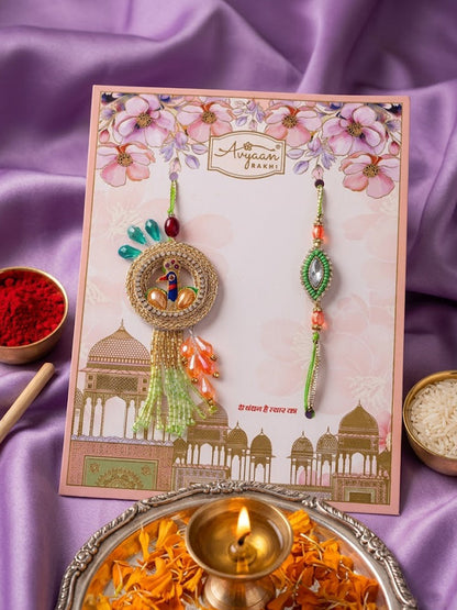 NVR Set of 2 Artificial Stones Designer Bhaiya Bhabhi Rakhi with Roli Chawal Chandan