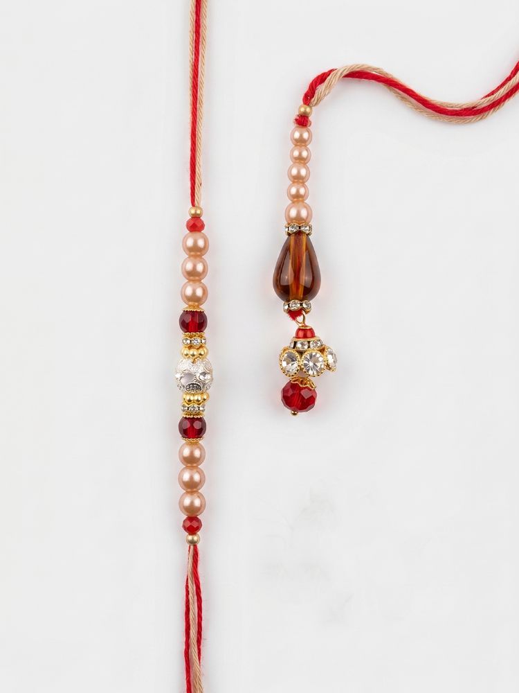 NVR Set of 2 Multicolor Artificial Stones & Beads Bhaiya Bhabhi Rakhi With Roli Chawal