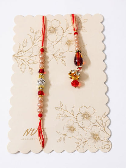 NVR Set of 2 Multicolor Artificial Stones & Beads Bhaiya Bhabhi Rakhi With Roli Chawal