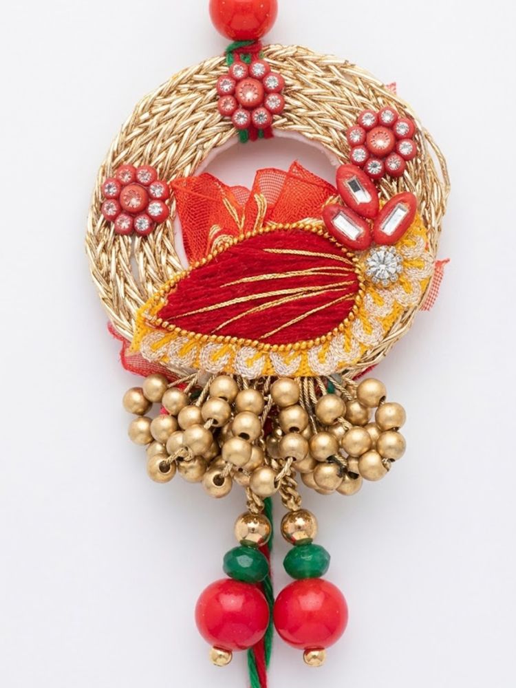 NVR Set of 2 Artificial Beads Bhaiya Bhabhi Rakhi with Roli Chawal Chandan Mishri