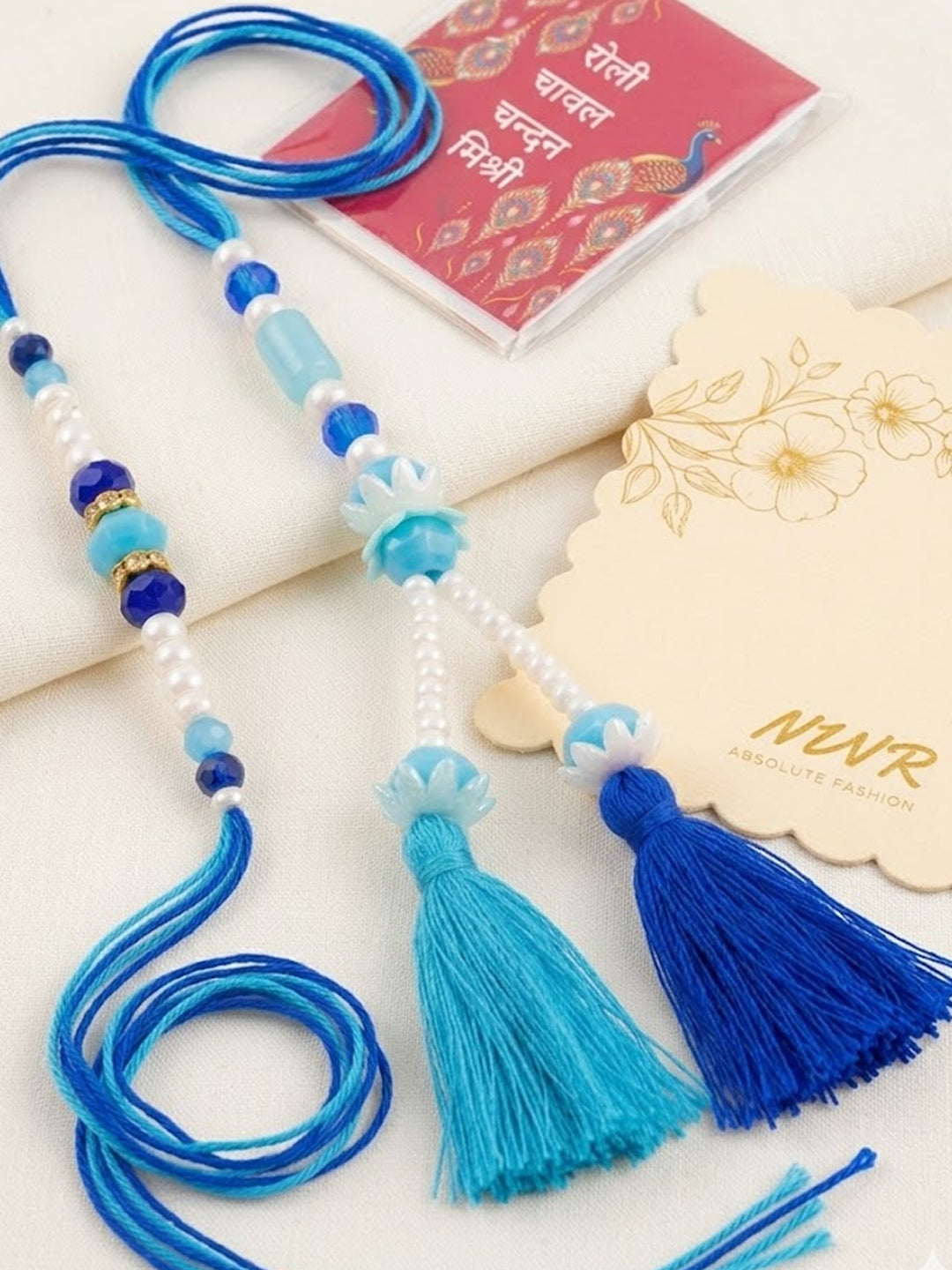 NVR Set of 2 Traditional Bhaiya Bhabhi Rakhi with Roli Chawal Chandan Mishri