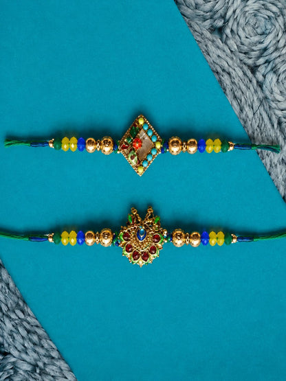 NVR Set of 2 Traditional Thread Rakhi with Roli Chawal Chandan Mishri