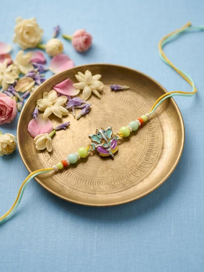 NVR Multicolor Artificial Beads Ganesh Ji Thread Rakhi With Roli Chawal Chandan Mishri