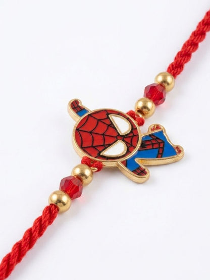NVR Kids Spider Man Character Artificial Beads Thread Rakhi with Roli Chawal Chandan