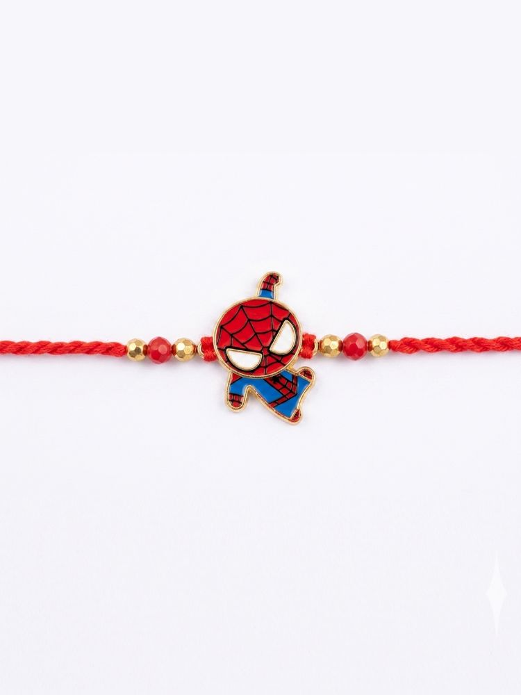 NVR Kids Spider Man Character Artificial Beads Thread Rakhi with Roli Chawal Chandan