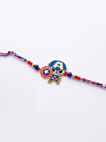NVR Kids Avengers Character Artificial Beads Thread Rakhi with Roli Chawal Chandan Mishri