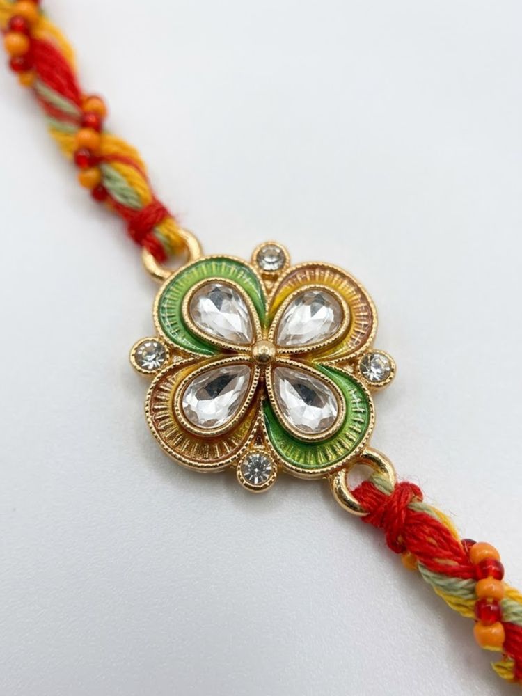 NVR Traditional Artificial Stones Thread Rakhi with Roli Chawal Chandan Mishri